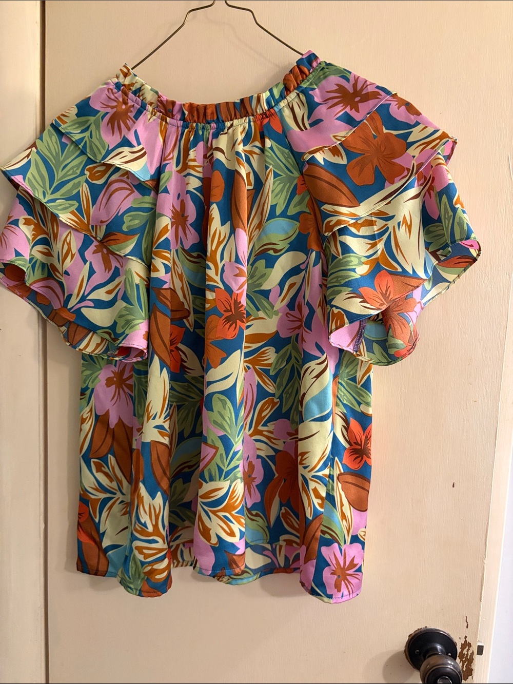 Floral Blouse in Pink, Teal & Rust
